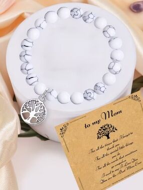 Mom Tree of Life White Beaded Bracelet
